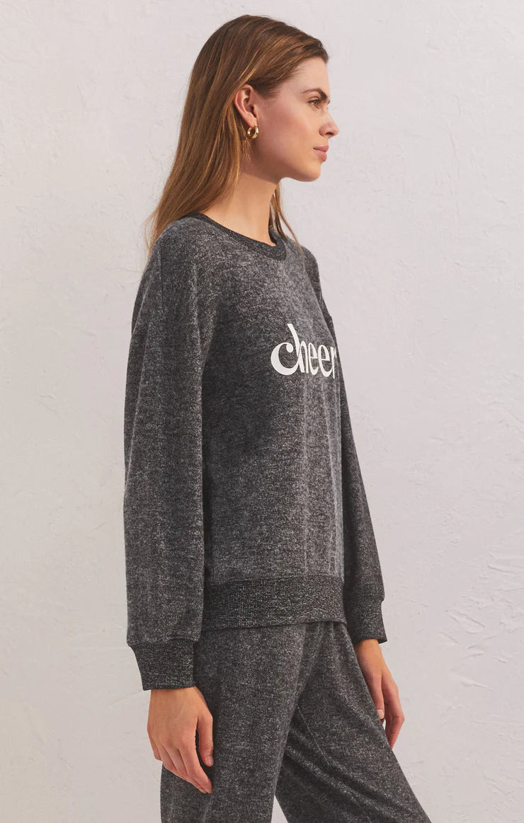 Sale Cheers Relaxed Long Sleeve Top Heather Black