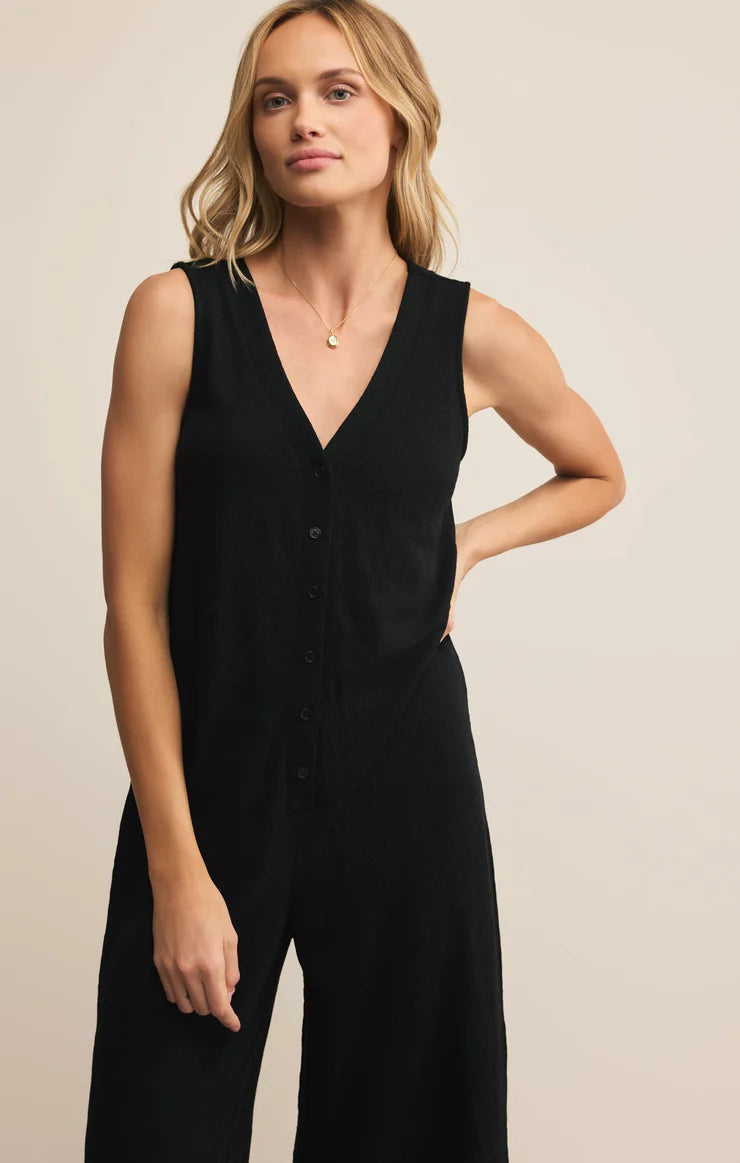 Sale Solace Textured Slub Jumpsuit Black