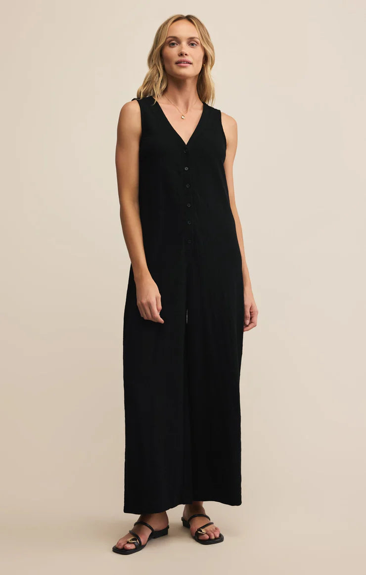 Sale Solace Textured Slub Jumpsuit Black
