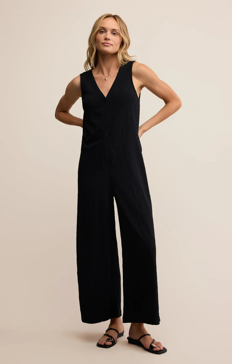 Sale Solace Textured Slub Jumpsuit Black