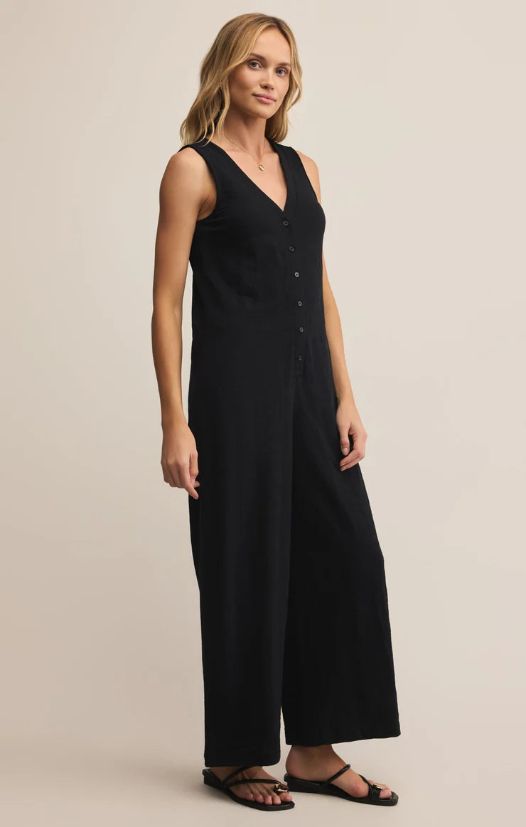 Sale Solace Textured Slub Jumpsuit Black