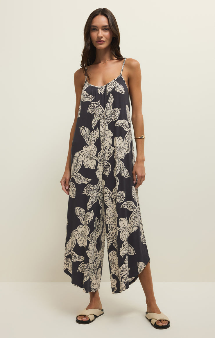Flared Asha Floral Jumpsuit Black Sand