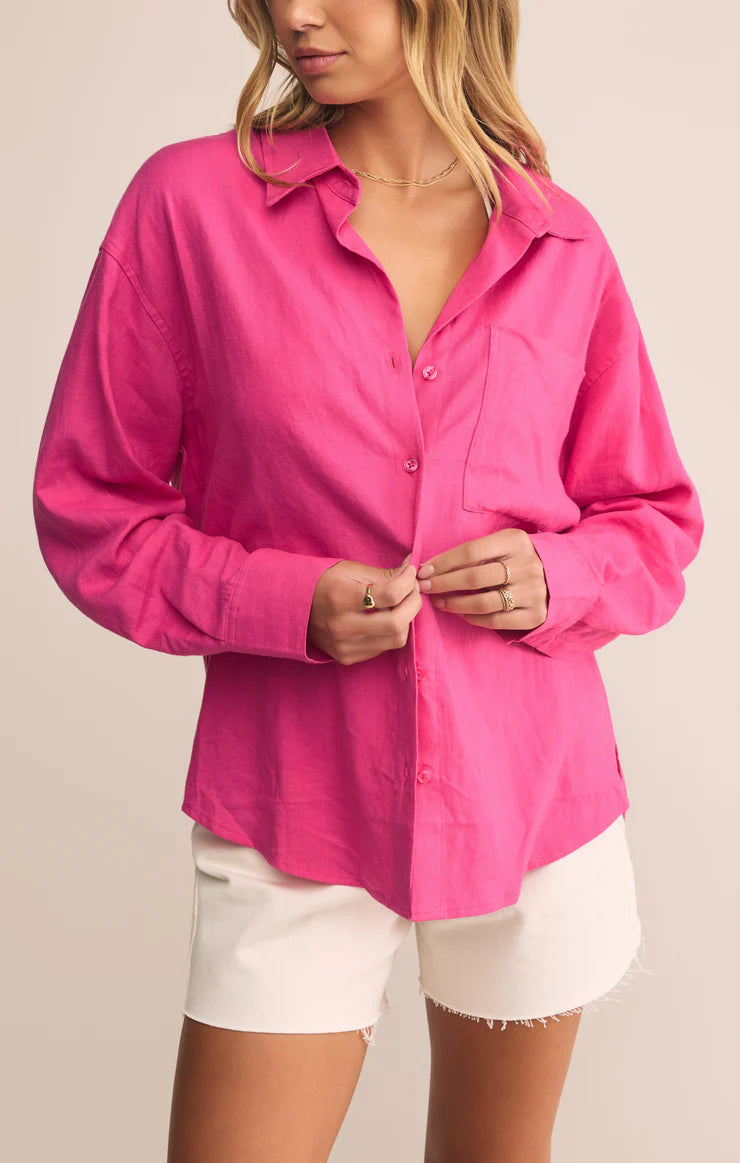 Sale Alfie Linen Button Up Shirt Island Pink
