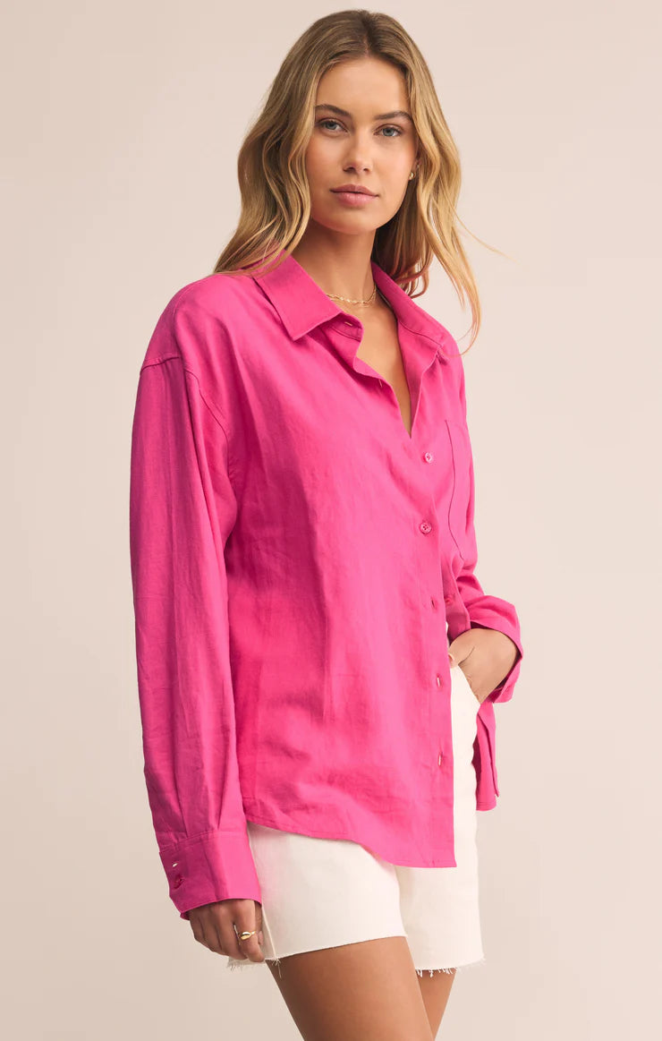 Sale Alfie Linen Button Up Shirt Island Pink