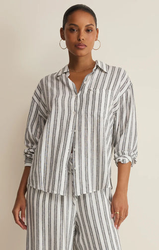 The Perfect Striped Button Up White