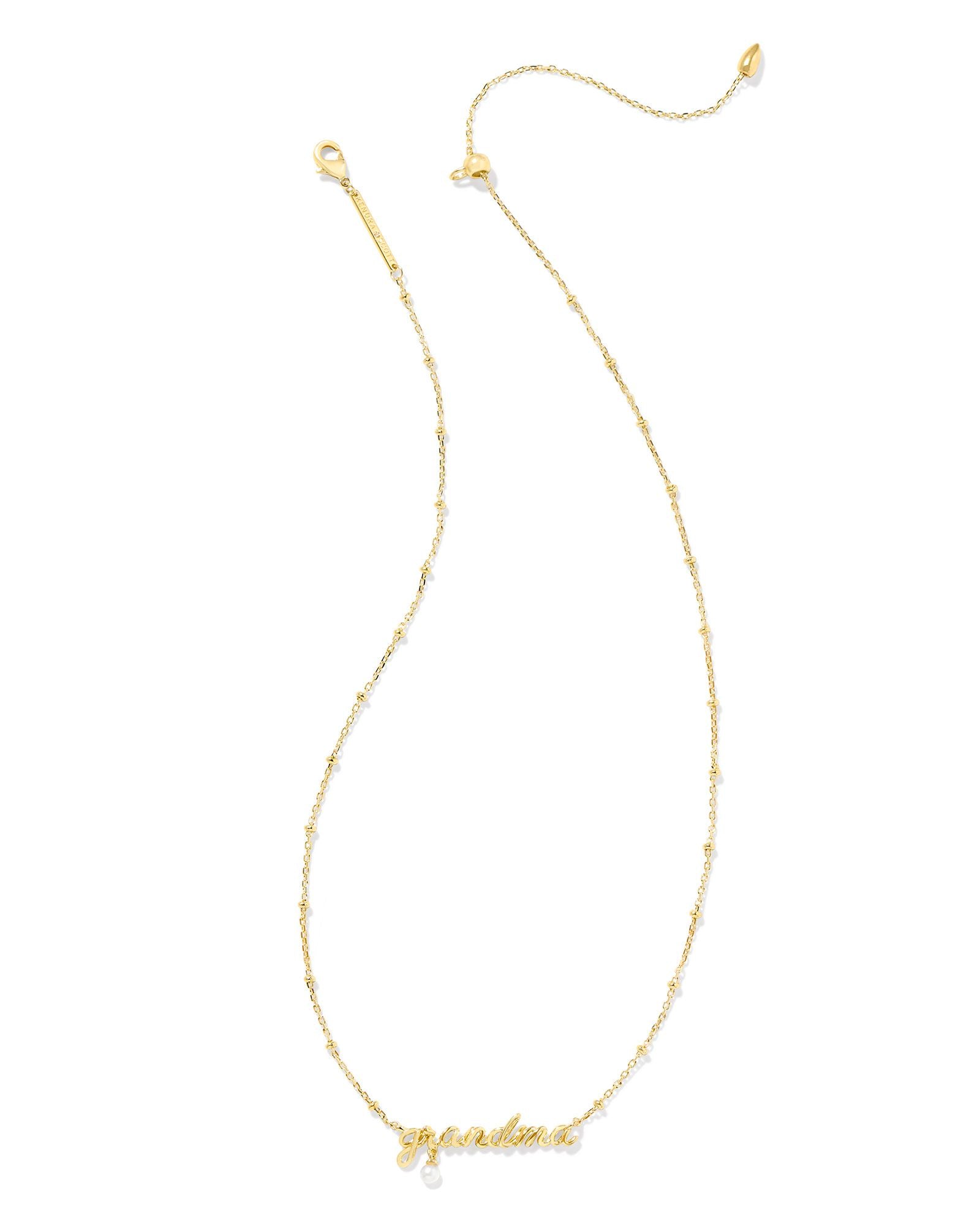 Grandma Script Pendant Necklace Gold w/White Pearl