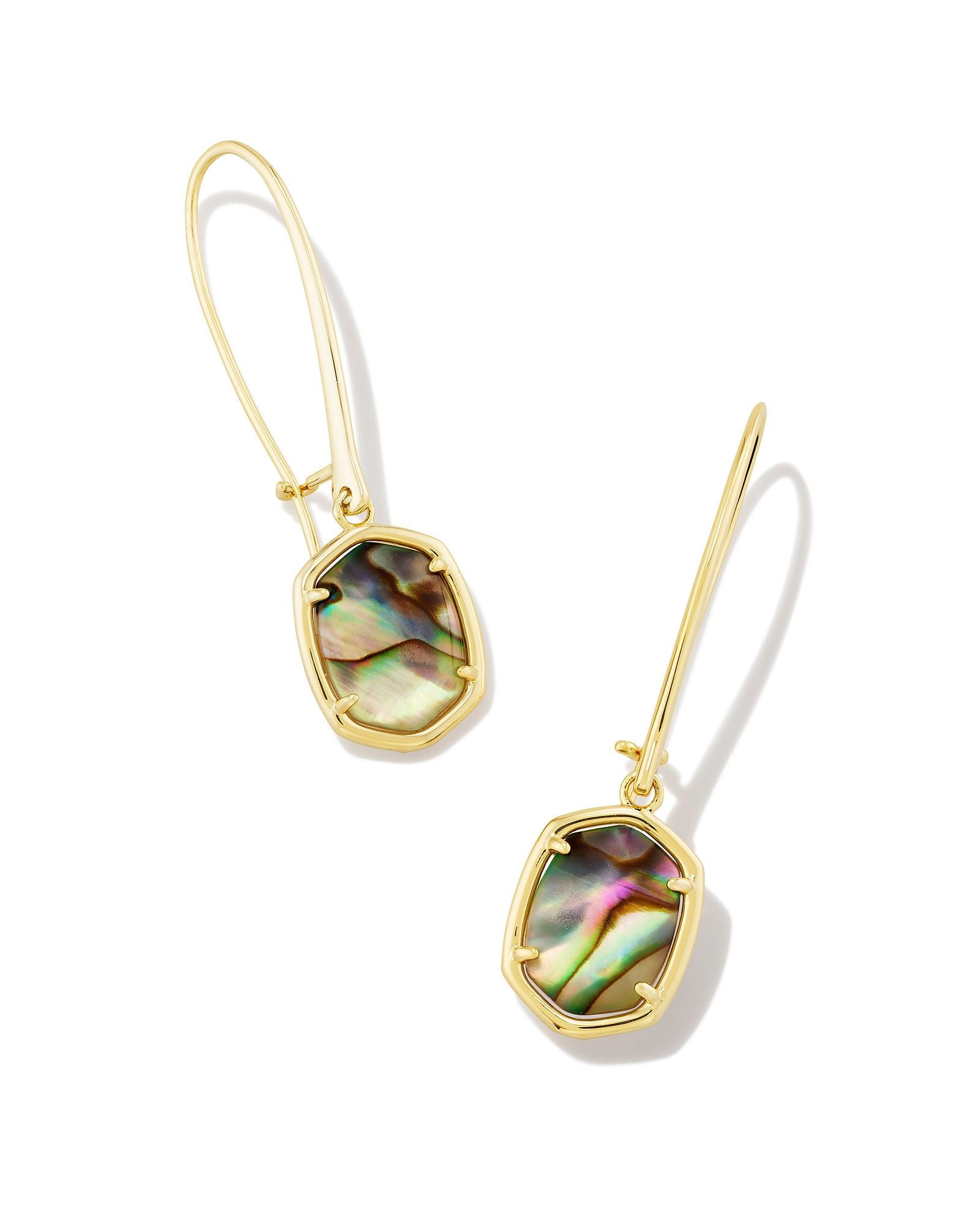 Daphne Wire Drop Earrings Gold Abalone Shell