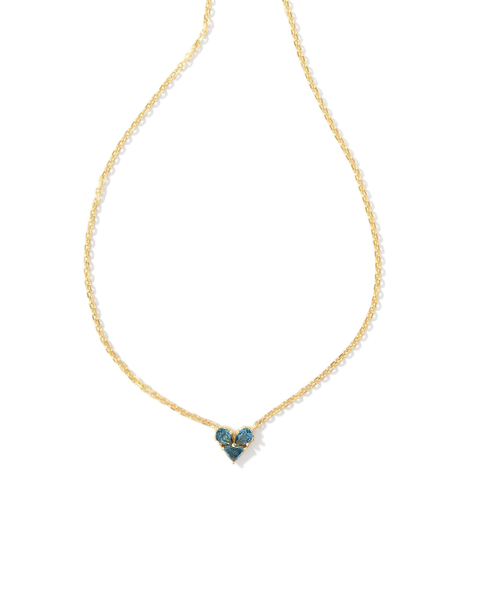 Katy Gold Heart Short Pendant Necklace Teal Crystal