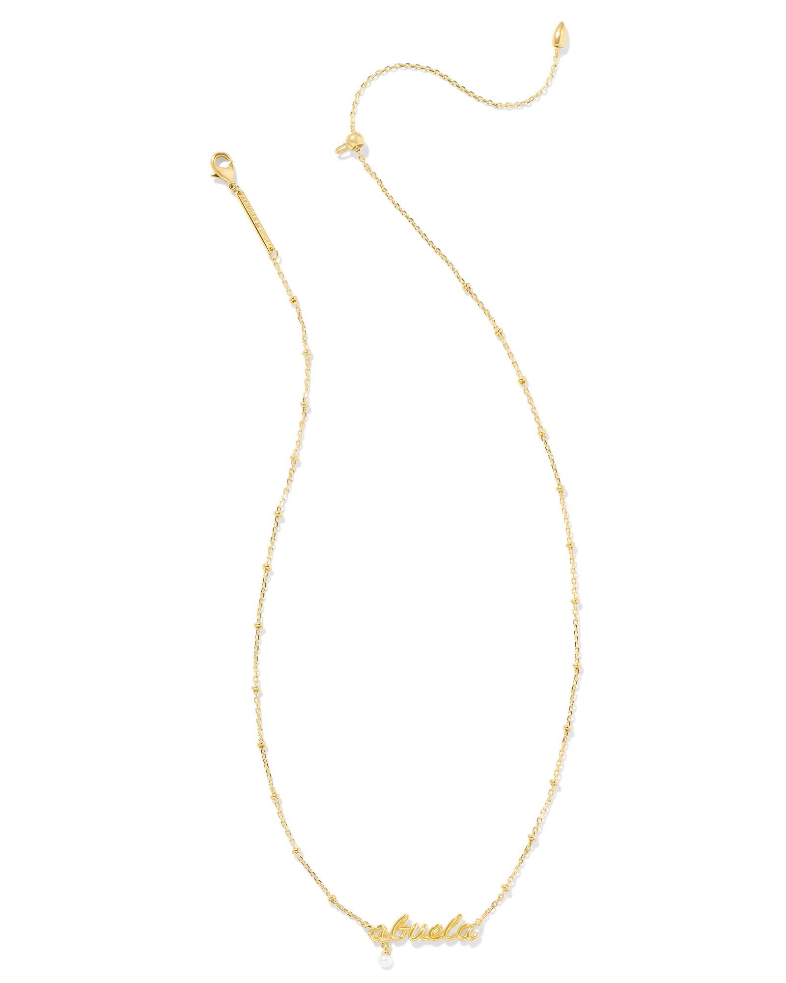 Abuela Script Pendant Necklace Gold w/White Pearl