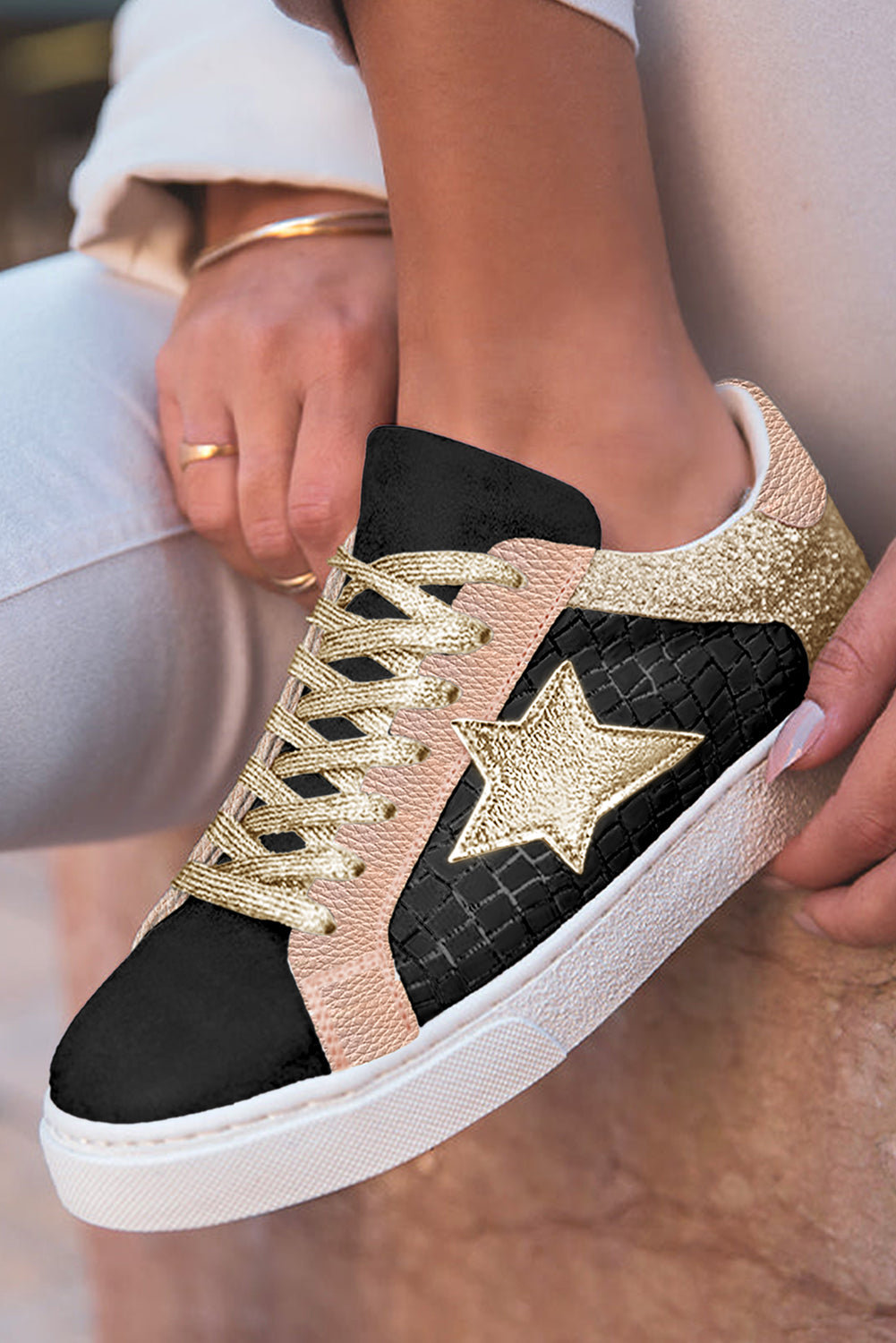 Black and Rose Gold Star Sneakers RTS