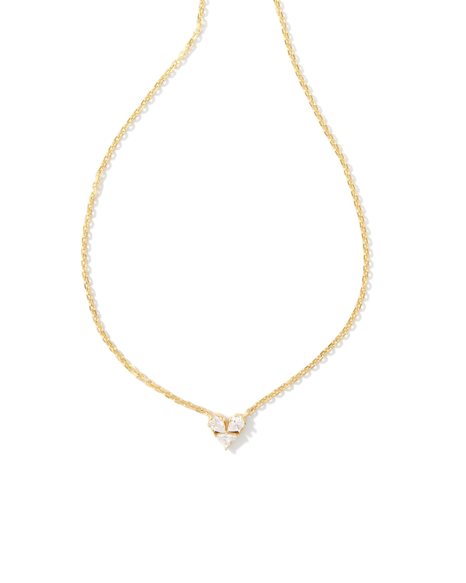 Katy Gold Heart Short Pendant Necklace White Crystal