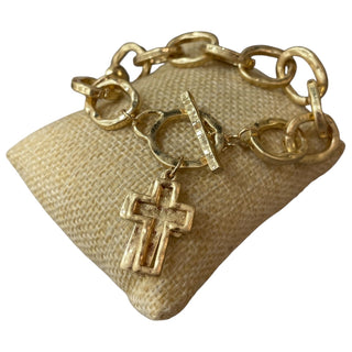 All That Glitz Jewelry - Bracelets Gold Hammered Chain Link w/Double Cross Toggle Bracelet