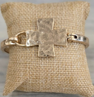 All That Glitz Jewelry - Bracelets Gold Hammered Solid Cross Bracelet Multi Colors