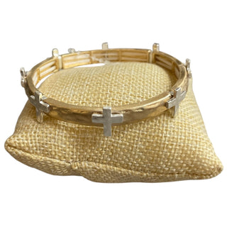 All That Glitz Jewelry - Bracelets Gold/Silver Hammered Cross Stretch Bracelet