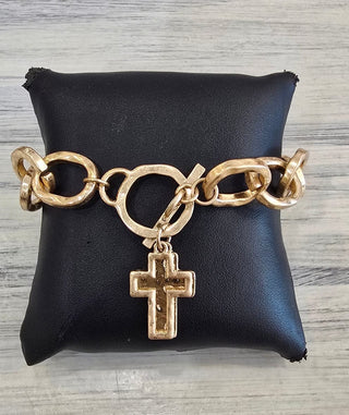 All That Glitz Jewelry - Bracelets Hammered Chain Link w/Double Cross Toggle Bracelet