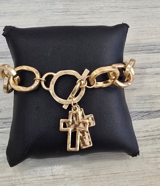 All That Glitz Jewelry - Bracelets Hammered Chain Link w/Double Cross Toggle Bracelet
