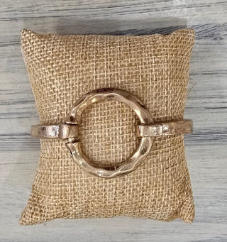 All That Glitz Jewelry - Bracelets Hammered Circle Hinged Bracelet Gold