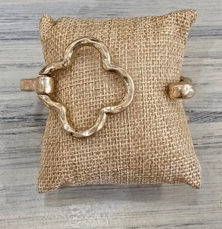 All That Glitz Jewelry - Bracelets Hammered Clover Hinged Bracelet Gold