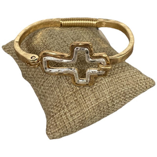 All That Glitz Jewelry - Bracelets Hammered Cross Bracelet w/Two Tone Design