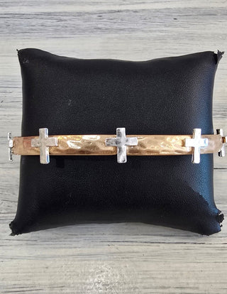All That Glitz Jewelry - Bracelets Hammered Cross Stretch Bracelet Two-Tone