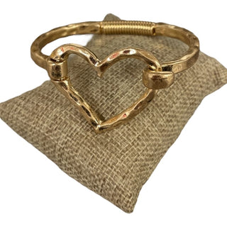 All That Glitz Jewelry - Bracelets Hammered Gold Heart Hinged Bracelet