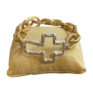 All That Glitz Jewelry - Bracelets Hammered Open Cross Stretch Bracelet Two-Tone