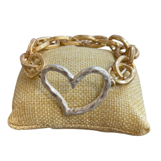 All That Glitz Jewelry - Bracelets Hammered Open Heart Stretch Bracelet Two-Tone