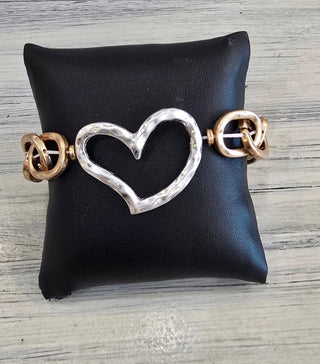 All That Glitz Jewelry - Bracelets Hammered Open Heart Stretch Bracelet Two-Tone