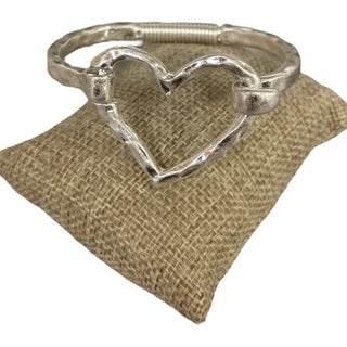 All That Glitz Jewelry - Bracelets Hammered Silver Heart Hinged Bracelet
