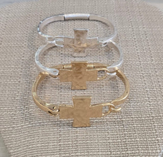 All That Glitz Jewelry - Bracelets Hammered Solid Cross Bracelet Multi Colors