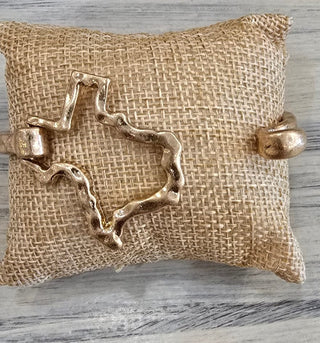 All That Glitz Jewelry - Bracelets Hammered Texas Hinged Bracelet Gold