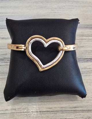 All That Glitz Jewelry - Bracelets Hammered Two Tone Heart Hinged Bracelet