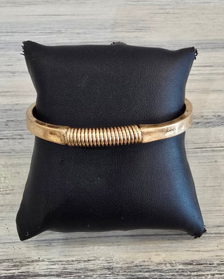 All That Glitz Jewelry - Bracelets Hammered Two Tone Heart Hinged Bracelet