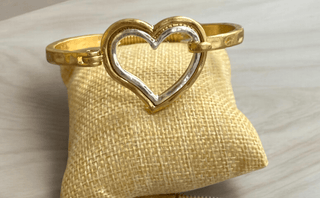 All That Glitz Jewelry - Bracelets Hammered Two Tone Heart Hinged Bracelet