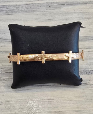 All That Glitz Jewelry - Bracelets Silver/Gold Hammered Cross Stretch Bracelet Gold