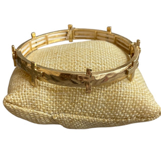 All That Glitz Jewelry - Bracelets Silver/Gold Hammered Cross Stretch Bracelet Gold