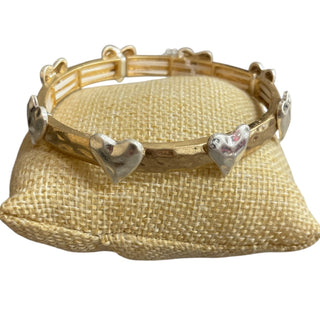 All That Glitz Jewelry - Bracelets Two-Tone Hammered Heart Stretch Bracelet