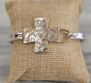All That Glitz Jewelry - Bracelets Two-Tone Hammered Solid Cross Bracelet Multi Colors