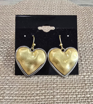 All That Glitz Jewelry - Earrings Hammered Two Toned Heart Earrings