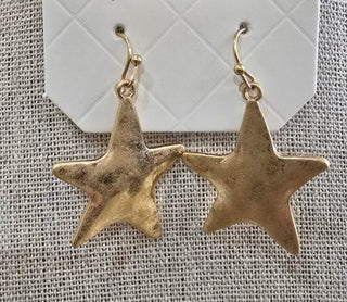 All That Glitz Jewelry - Earrings Matte Gold Hammered Star Dangle Earring