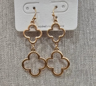 All That Glitz Jewelry - Earrings Two Clover Matte Gold Dangle Earrings