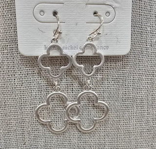 All That Glitz Jewelry - Earrings Two Clover Matte Silver Dangle Earrings