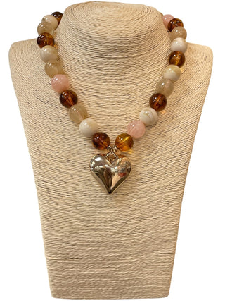 All That Glitz Jewelry - Necklaces Blush-Multi Colored Beaded Necklace w/Heart Charm