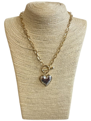 All That Glitz Jewelry - Necklaces Gold Link Necklace w/Silver Heart Toggle