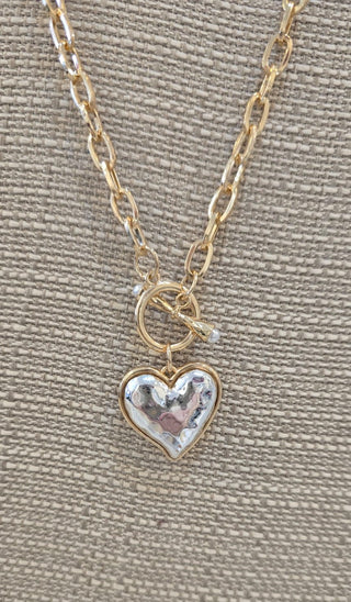 All That Glitz Jewelry - Necklaces Gold Link Necklace w/Silver Heart Toggle