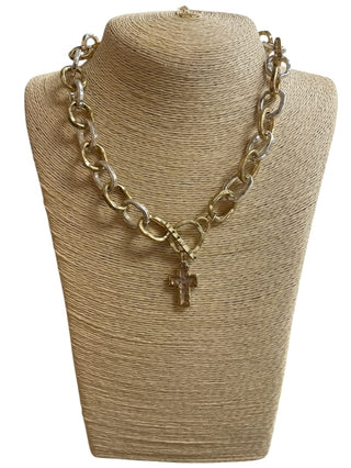 All That Glitz Jewelry - Necklaces Hammered Two Tone Link Necklace w/Double Cross Toggle