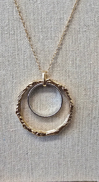 All That Glitz Jewelry - Necklaces Long Double Circle Two-Tone Necklace