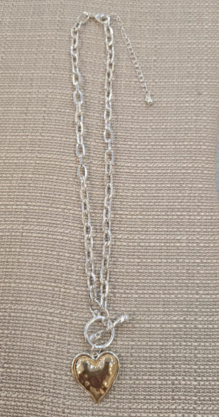 All That Glitz Jewelry - Necklaces Silver Link Necklace w/Gold Heart Toggle