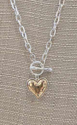 All That Glitz Jewelry - Necklaces Silver Link Necklace w/Gold Heart Toggle