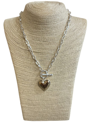 All That Glitz Jewelry - Necklaces Silver Link Necklace w/Gold Heart Toggle